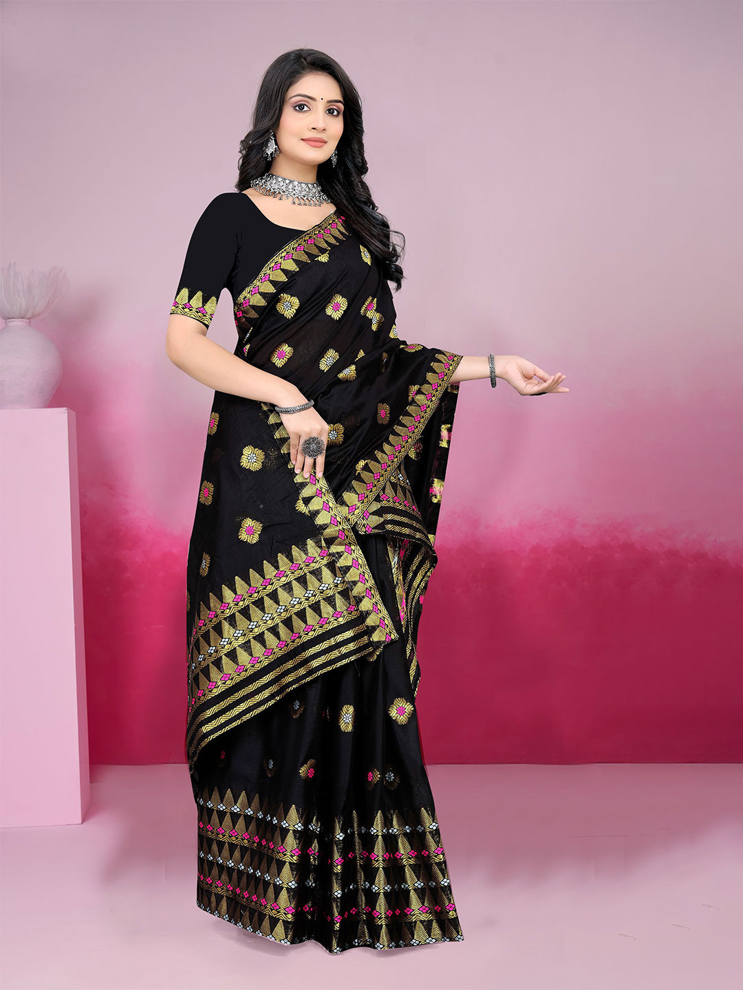 KAMDAR Zari Cotton Jacquard Woven Design Traditional Assamese Mekhela Chador