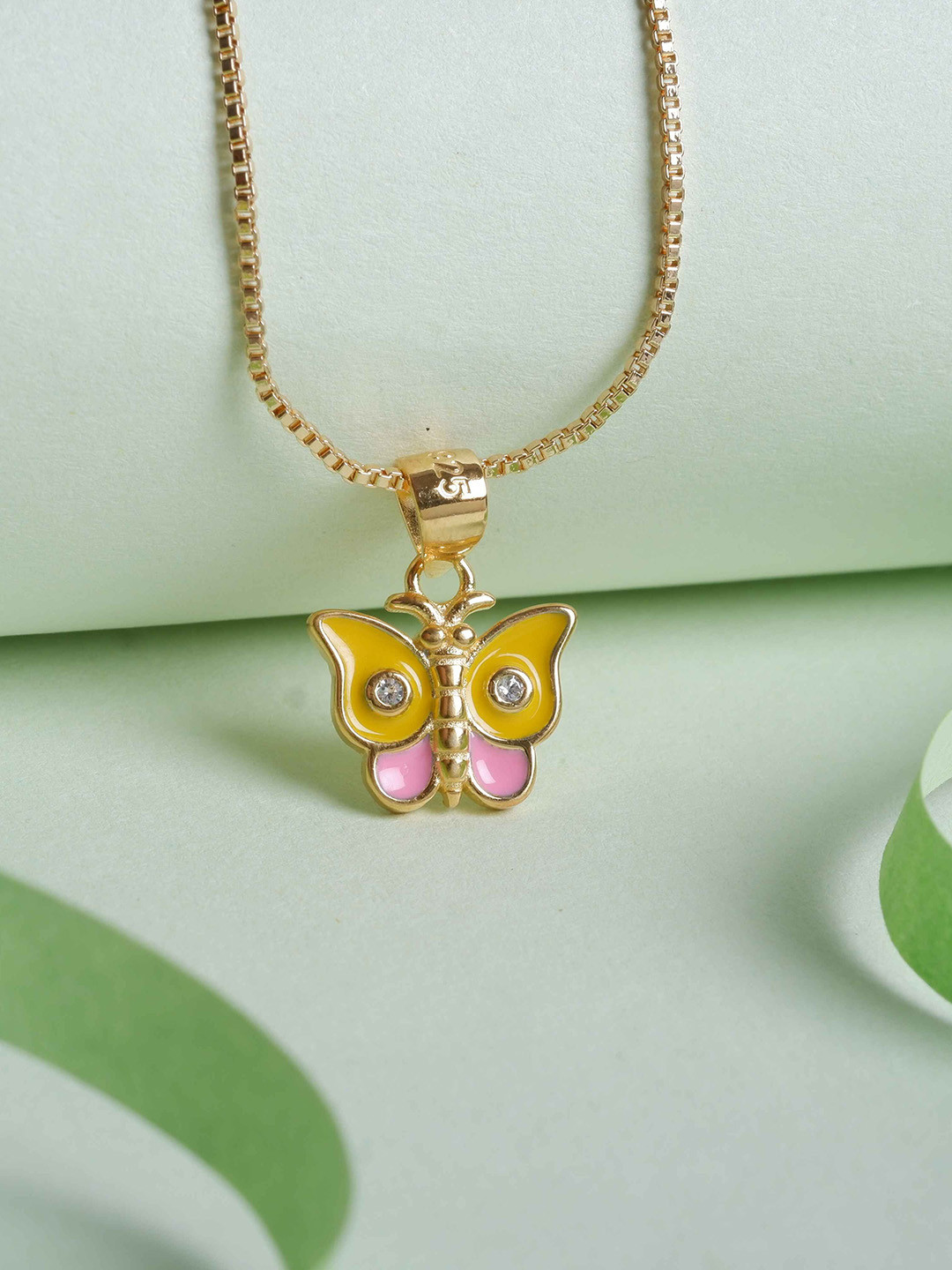 Elegante kids Girls Sterling Silver Gold-Plated Contemporary Pendant With Chain