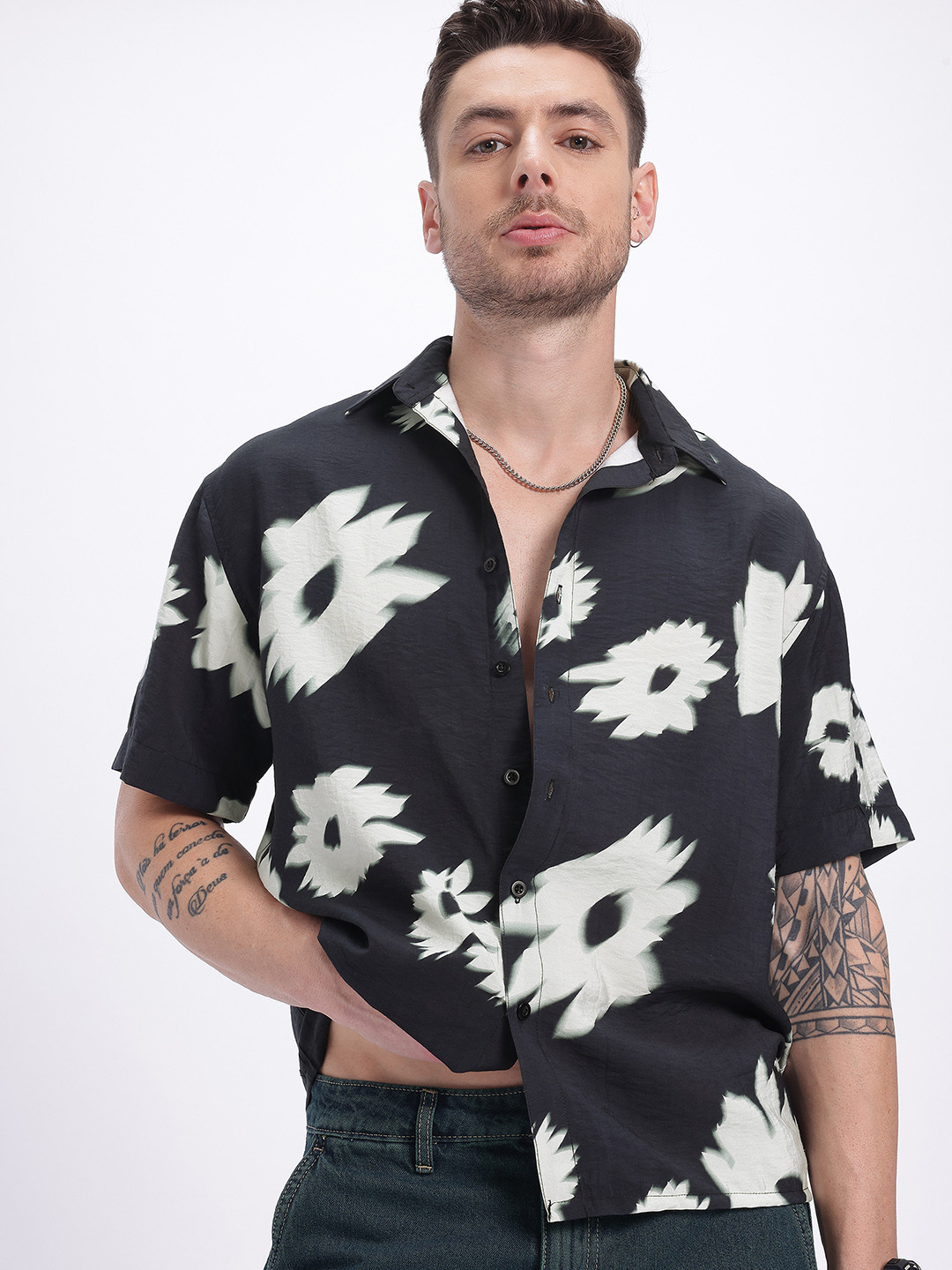 glitchez Nature's Canvas Floral Print Relaxed Fit Shirt