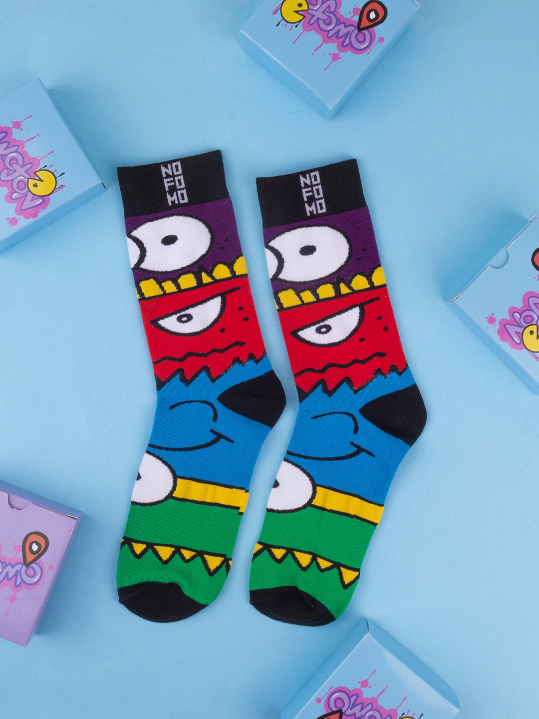 NoFoMo Monster Unisex Printed Crew-Length Odour-Free Socks