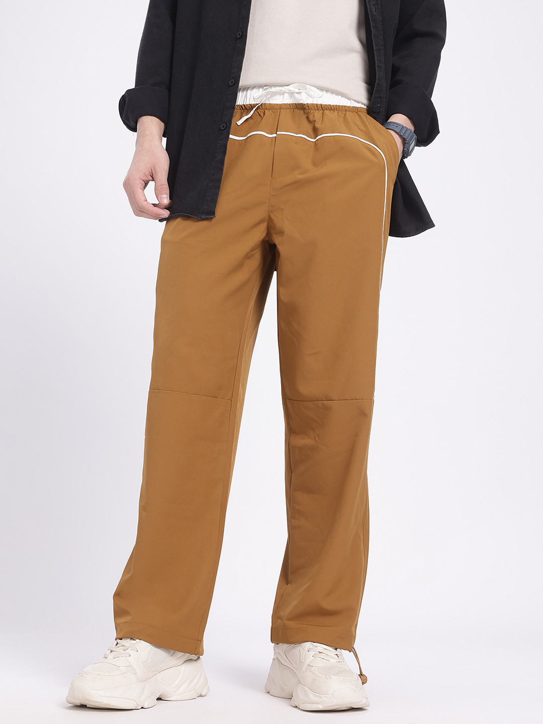 glitchez Men Baggy Loose Fit Trousers with Toggle Hem