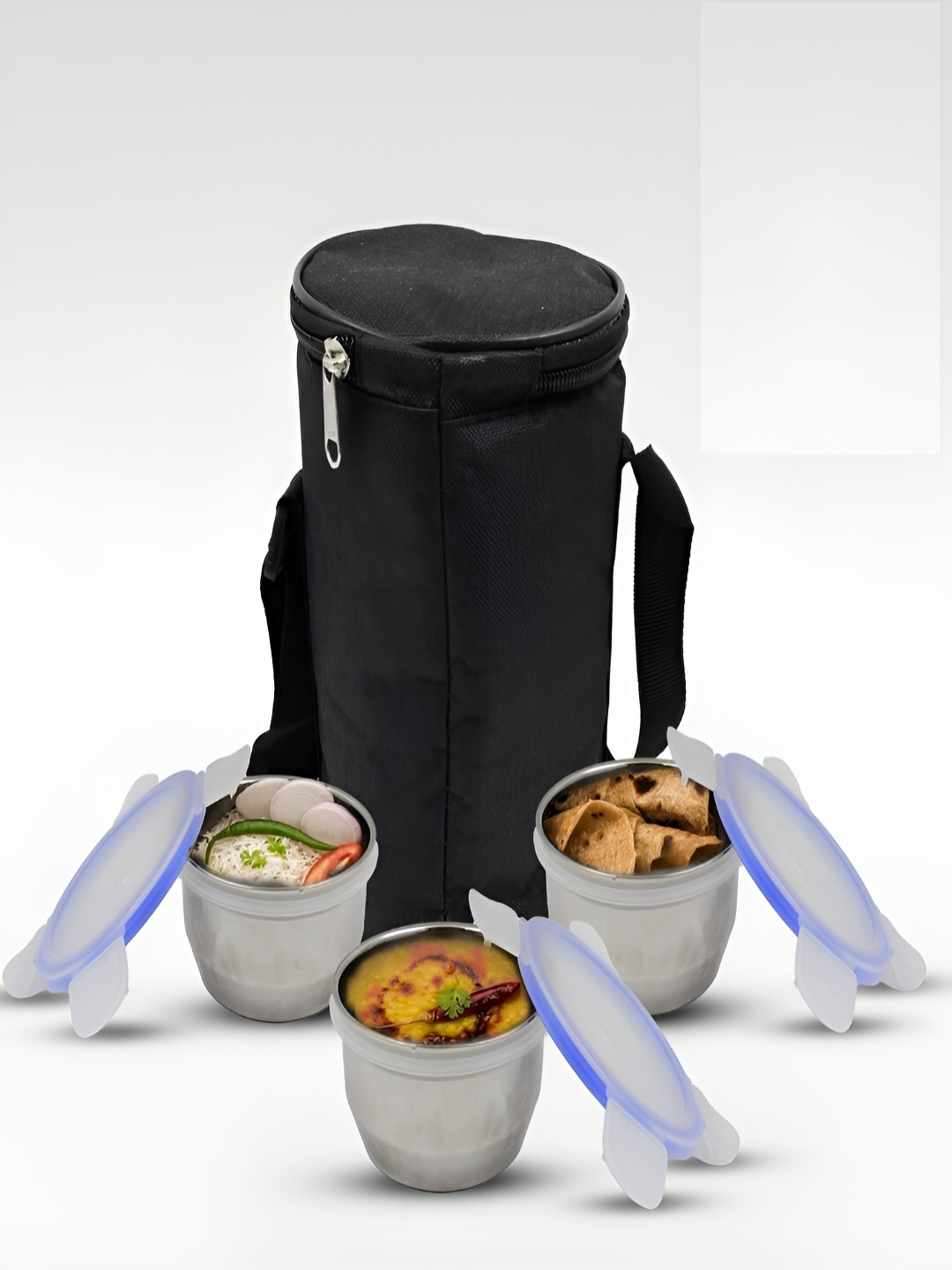 DeoDap 5868_desire Stainless Steel Easy to Clean 4PCs Lunch Box With Spoon and Fork