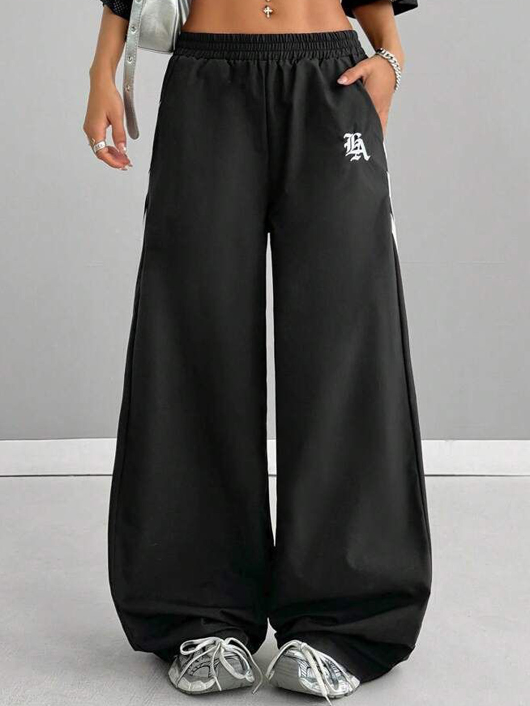 TABADTOD Women Relaxed Loose Fit Side Stripes Wide Leg Trousers