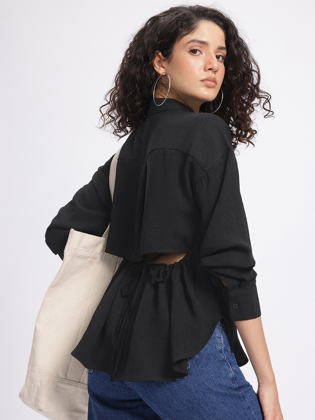 glitchez Cut-Out Back Relaxed Shirt Style Top