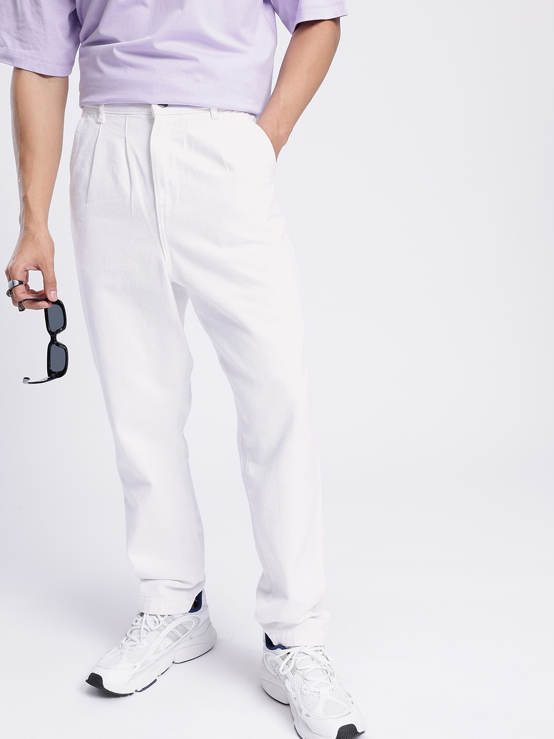 glitchez Men Pure Cotton Loose Pleated Jeans