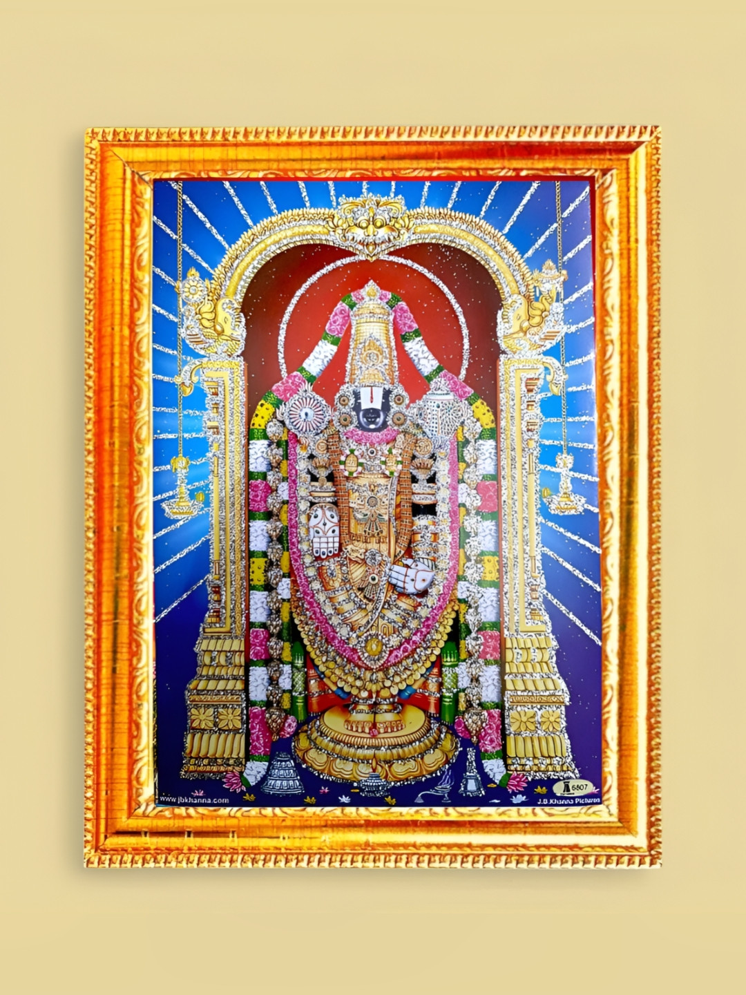 SUNINOWGold-Toned & Red Tirupati Balaji Religious Wooden Photo Frame