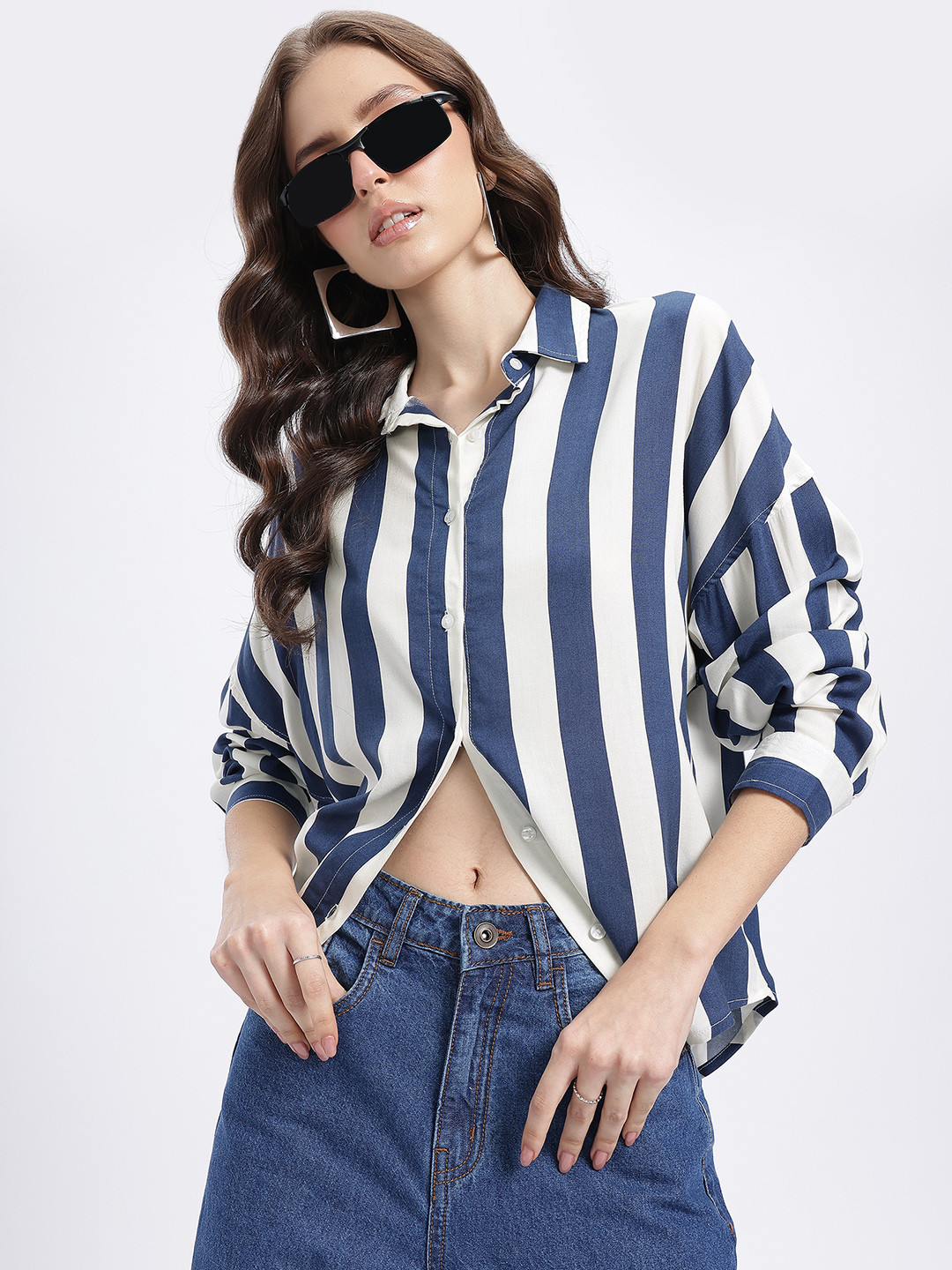 glitchez Stripes Drop-Shoulder Sleeves Relaxed Fit Shirt