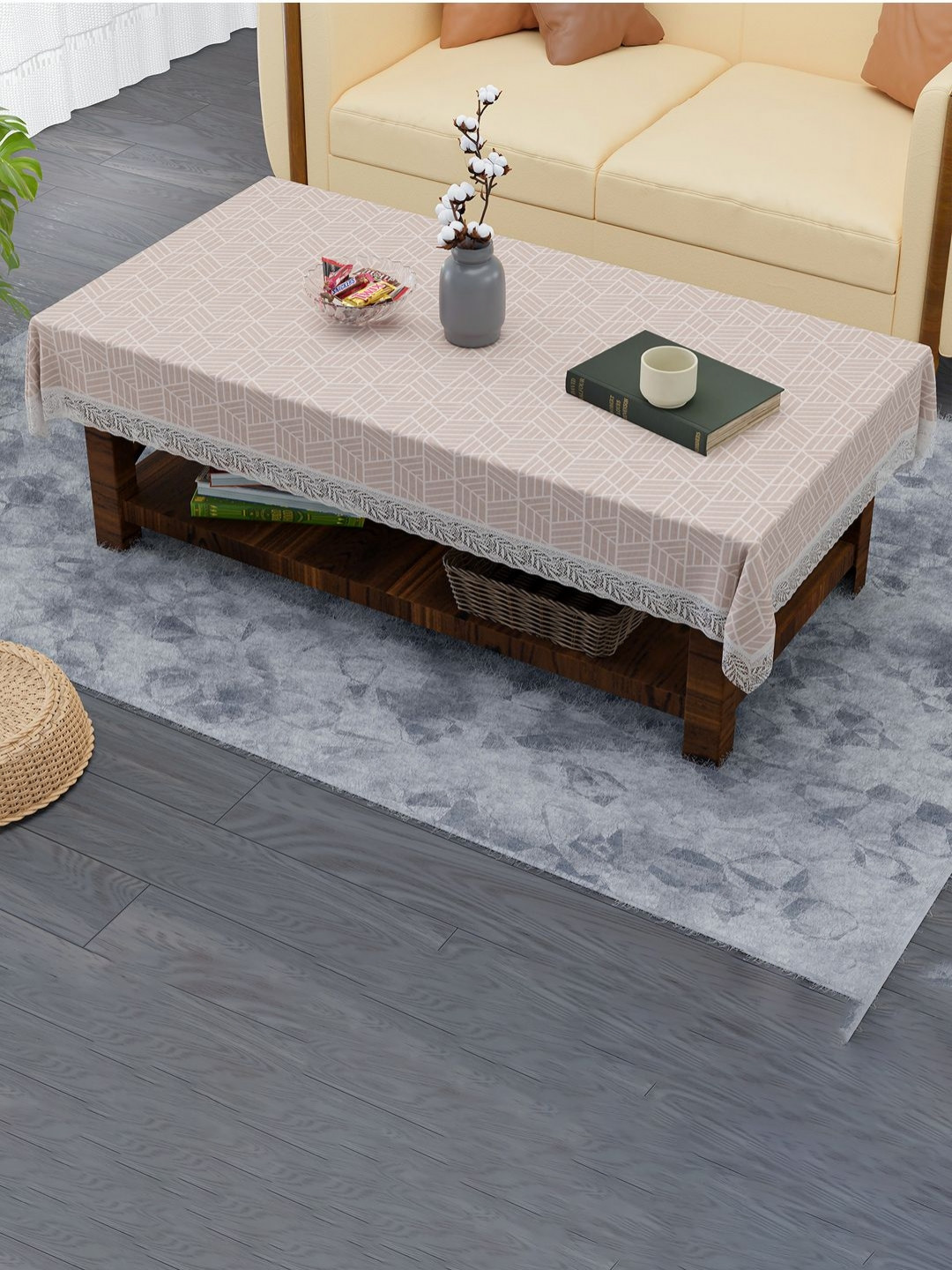 Aura Beige Zig Zag FBM Pvc 40x60 Inch PVC 4 Seater Centre Table Cover