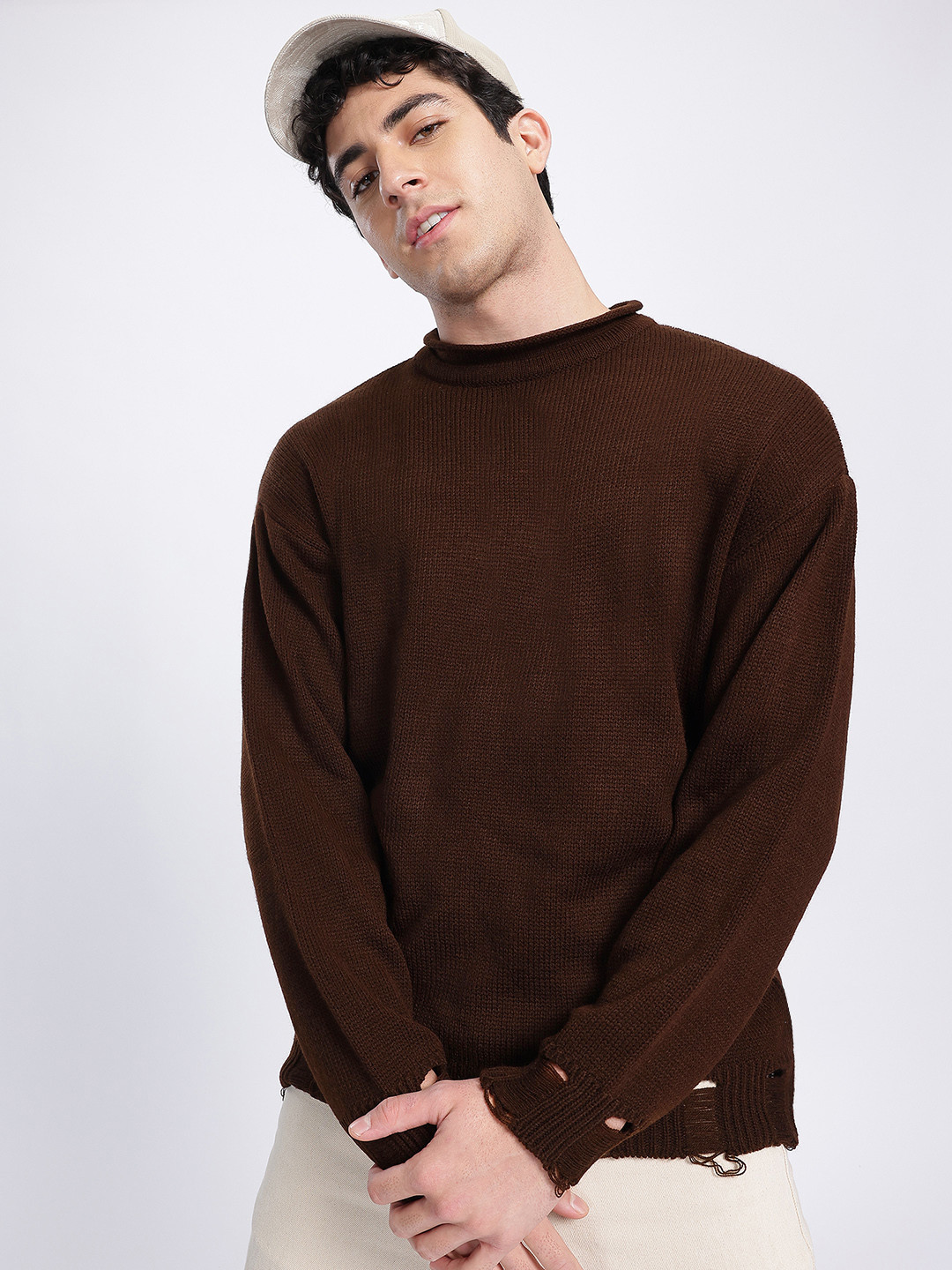 glitchez Men Distressed Drop-Shoulder Pullover