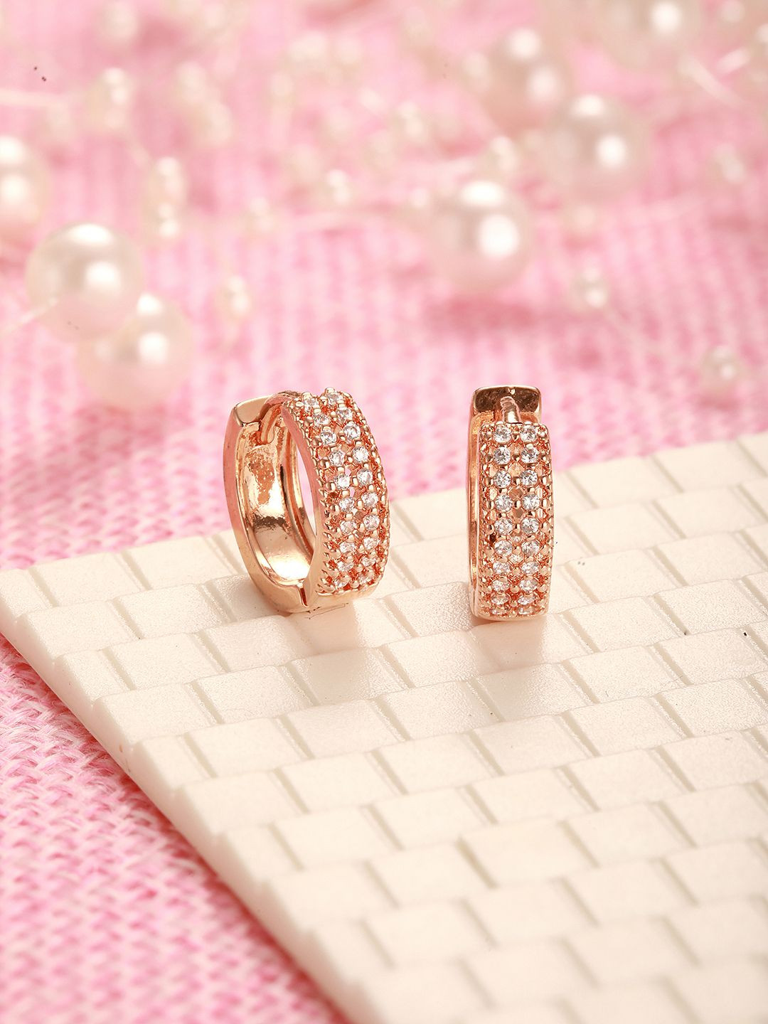 Jazz and Sizzle Rose Gold Plated American Diamond Hoop Earrings
