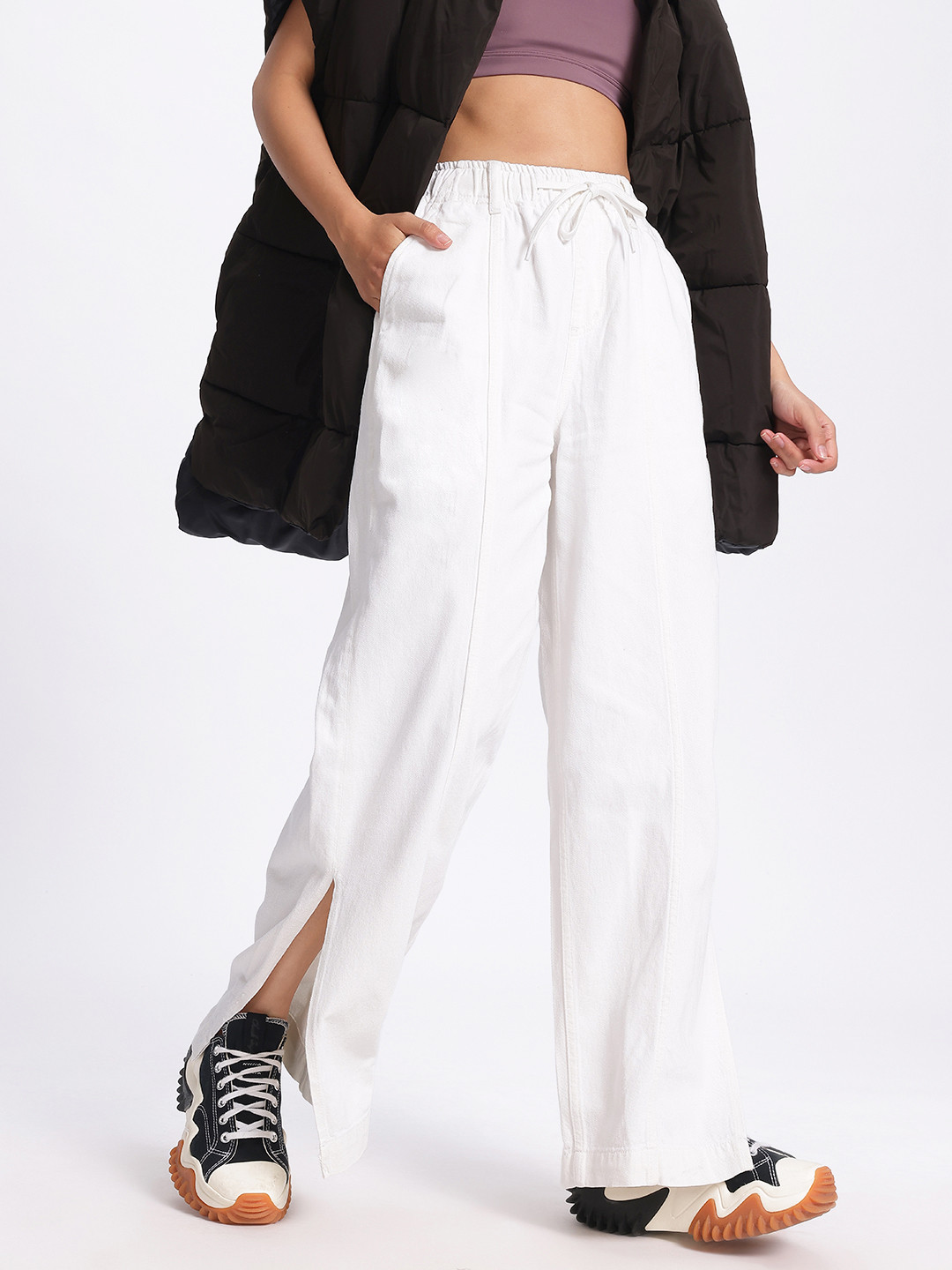 glitchez Women Front Seam Slit Relaxed Fit Jeans