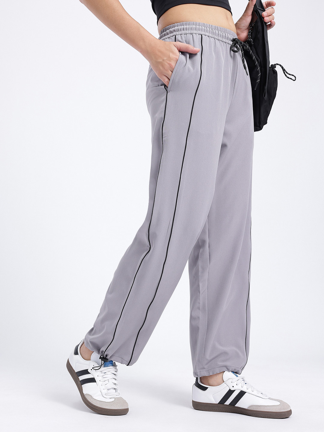glitchez Women Contrast Piping Wide Straight Leg Joggers