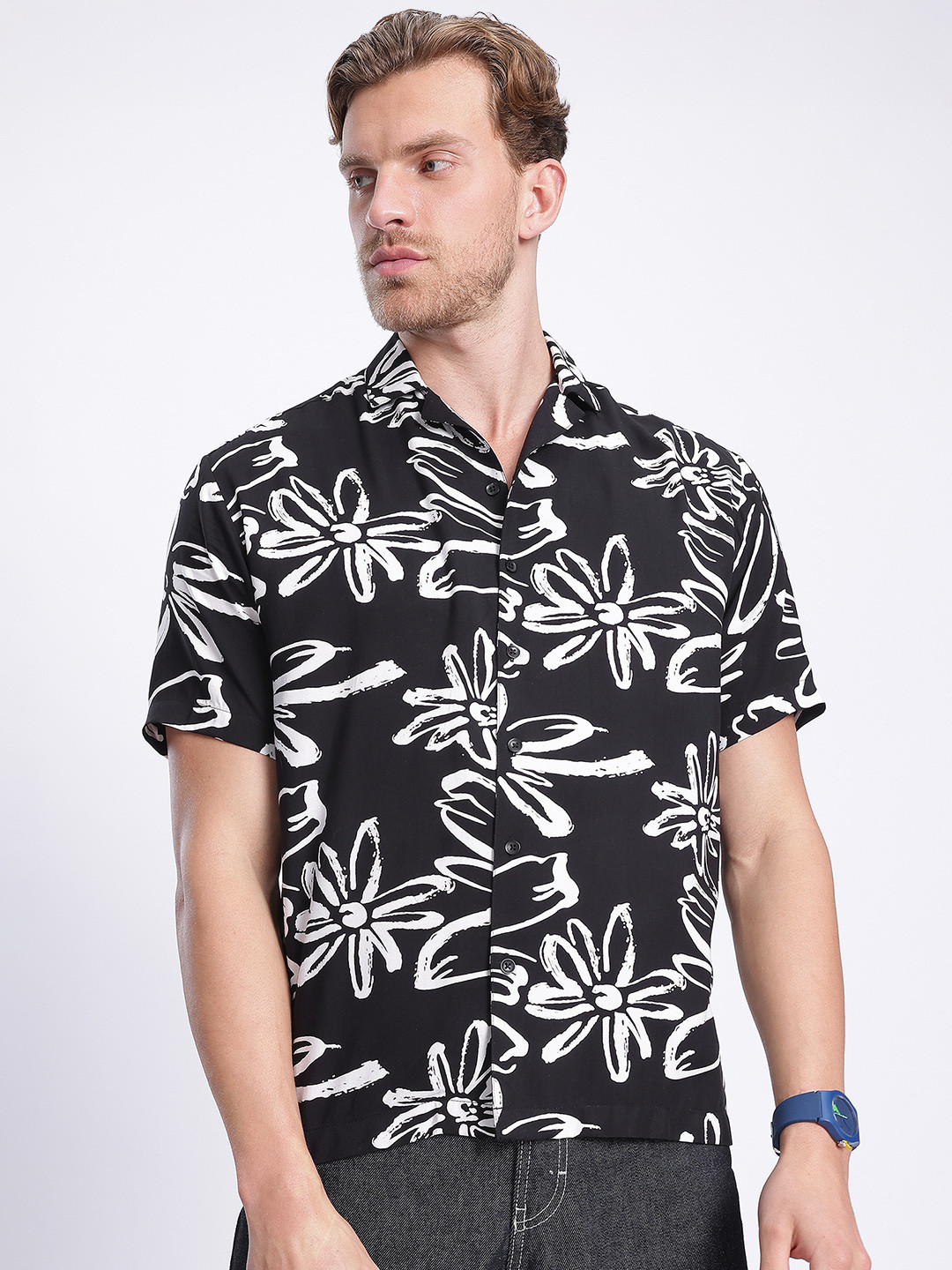 glitchez Floral Monochrome Take Oversized Shirt