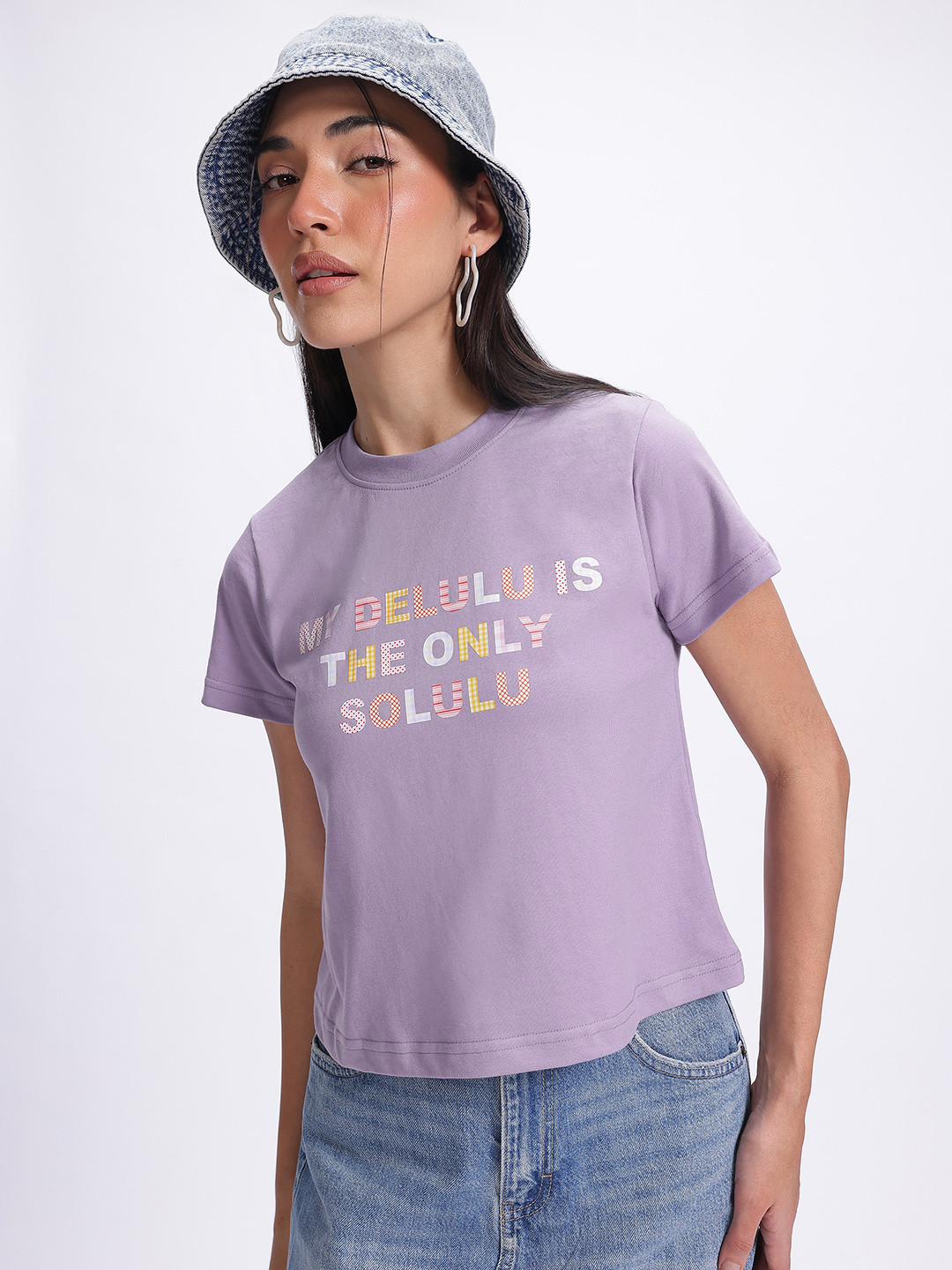 glitchez Typo Printed Regular Fit Crop T-shirt