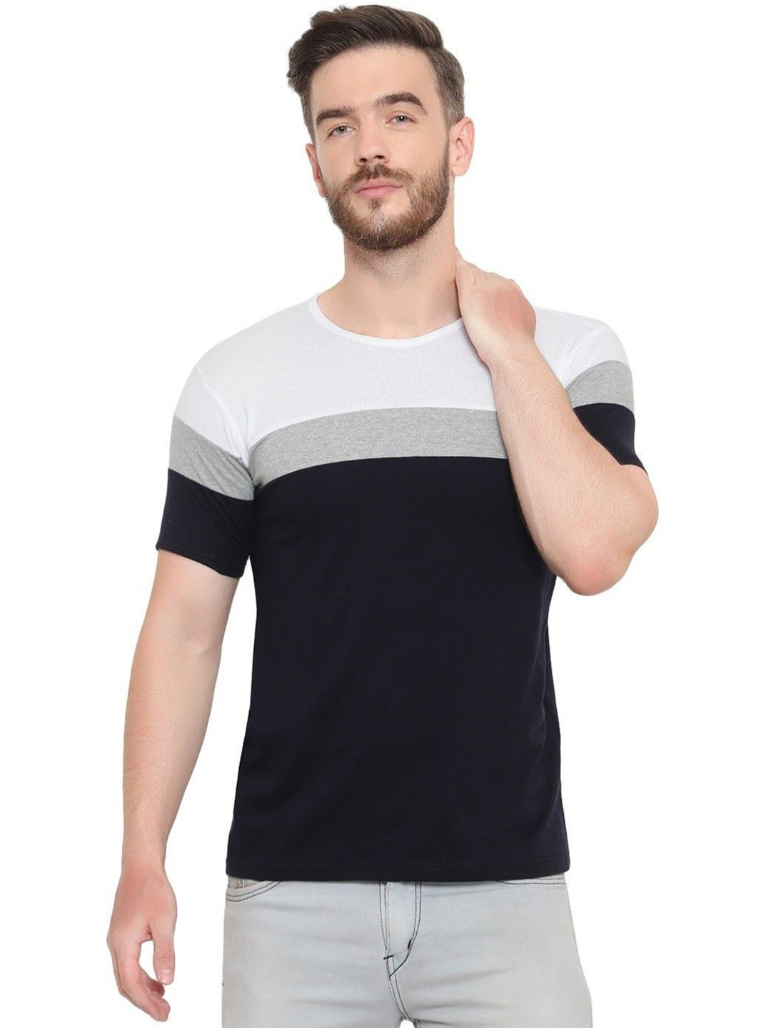 BI FASHION Men Colourblocked Cotton T-shirt