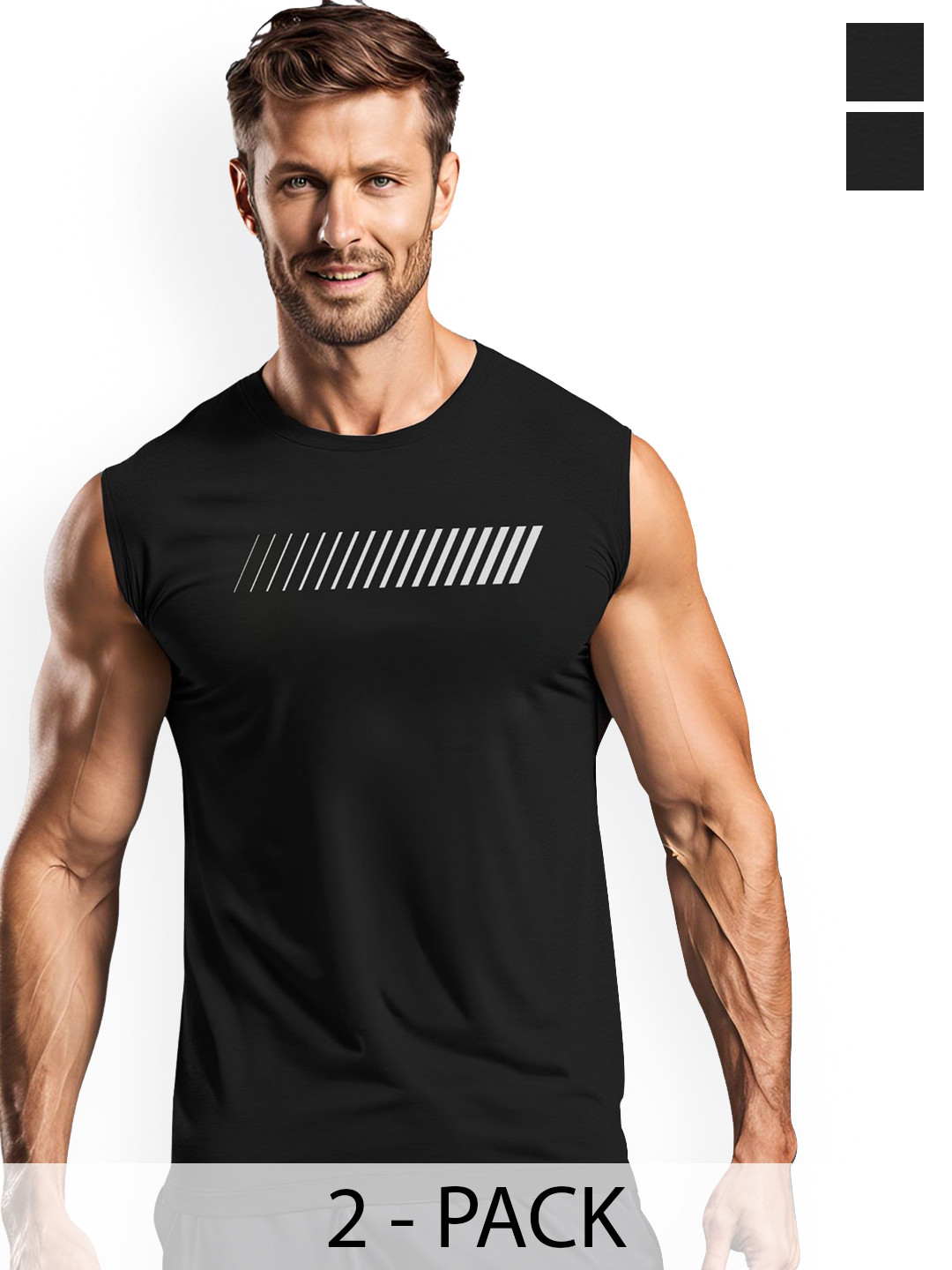 3Colors Pack Of 2 Printed Scoop Neck Gym Vests VEST-2C-CCUT-BLKTHURST_BLK TARGT_M