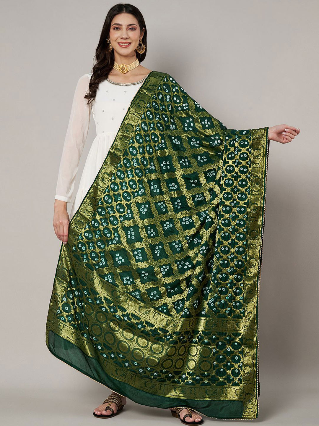 MUFFLY Bandhani Printed Gharchola Silk Dupatta
