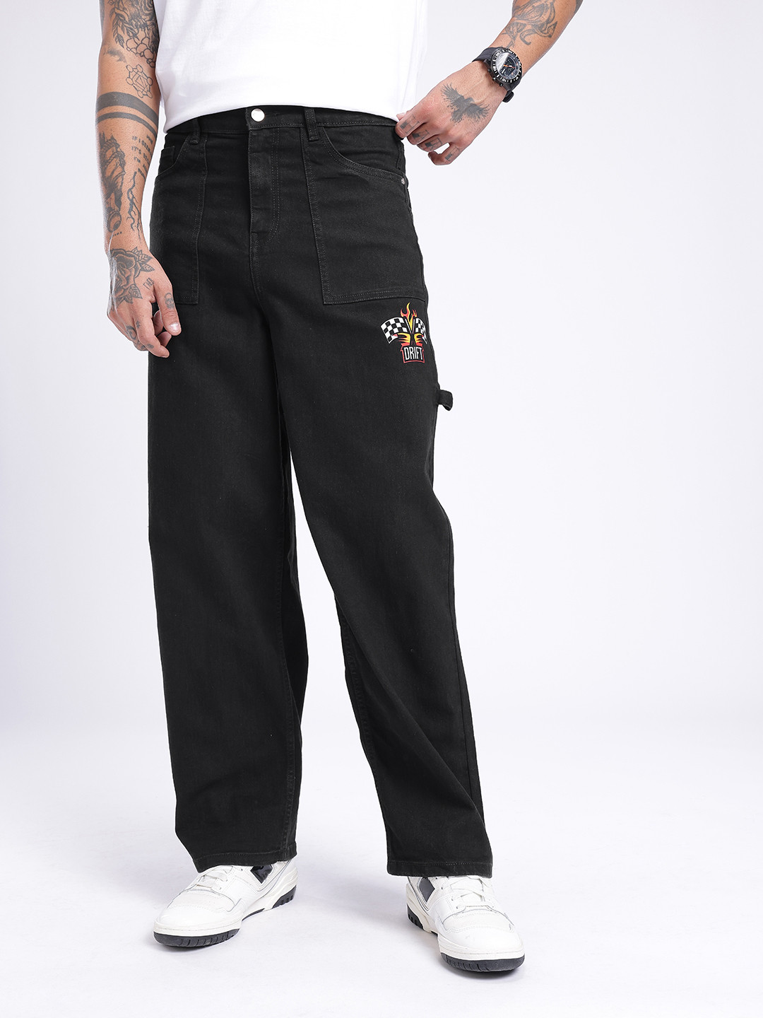 glitchez Men Cropped Printed Wide Leg  Jeans