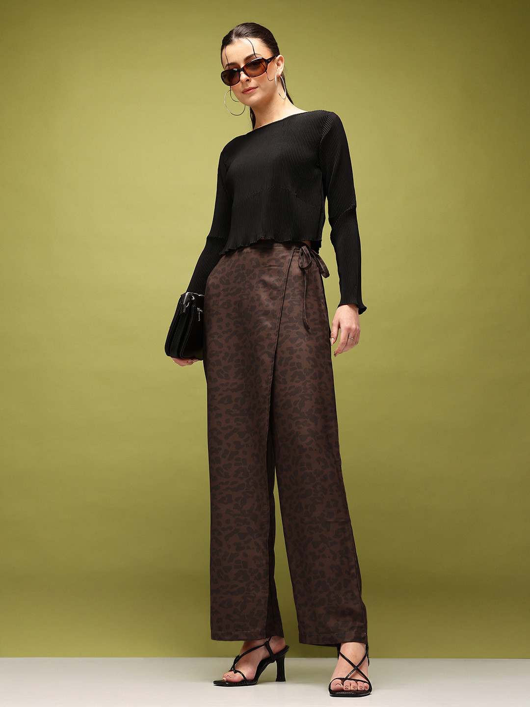 glitchez Women Animal Print Straight Fit Wrap Trousers