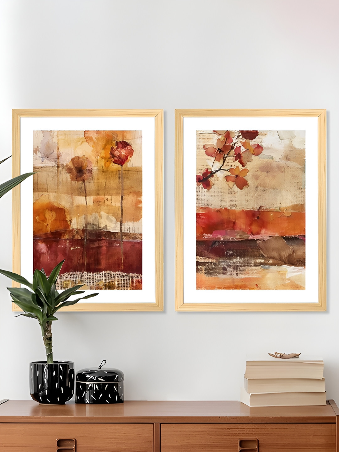 Art Street Brush Stroke Flower Wood 2 Piece Wall Rectangle Paintings Wall Art - 30 x 30 In