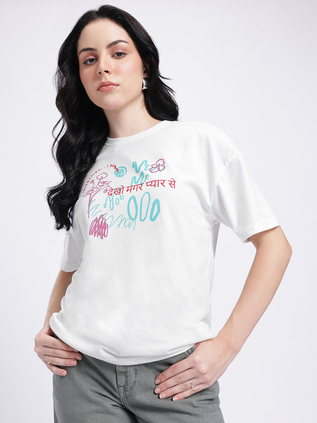 glitchez Typogra[hy Printed Drop-Shoulder Relaxed T-shirt