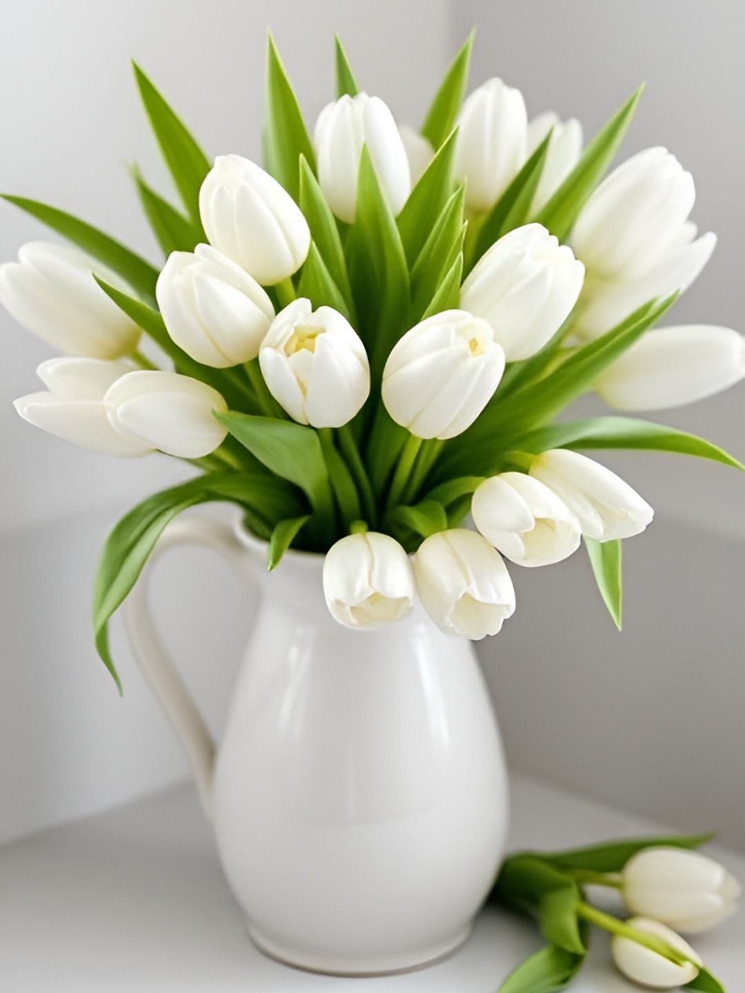 Chitra Artworks White 5 Pieces Tulip Artificial Flower