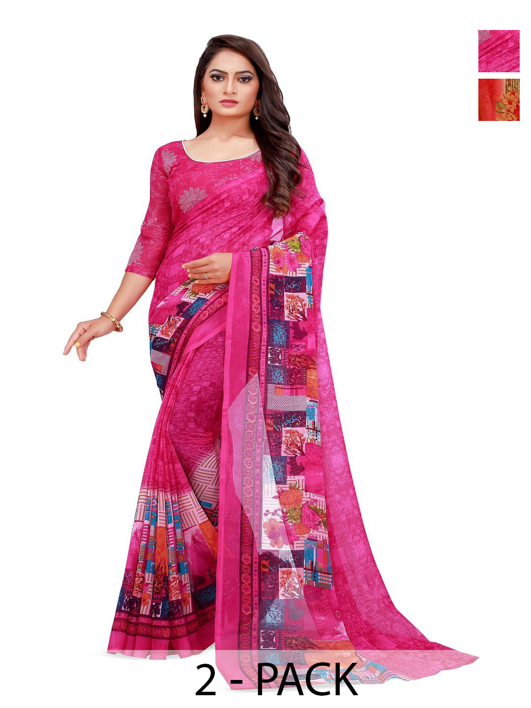 Moda Rapido Abstract printed Pure Georgette Saree pack of two