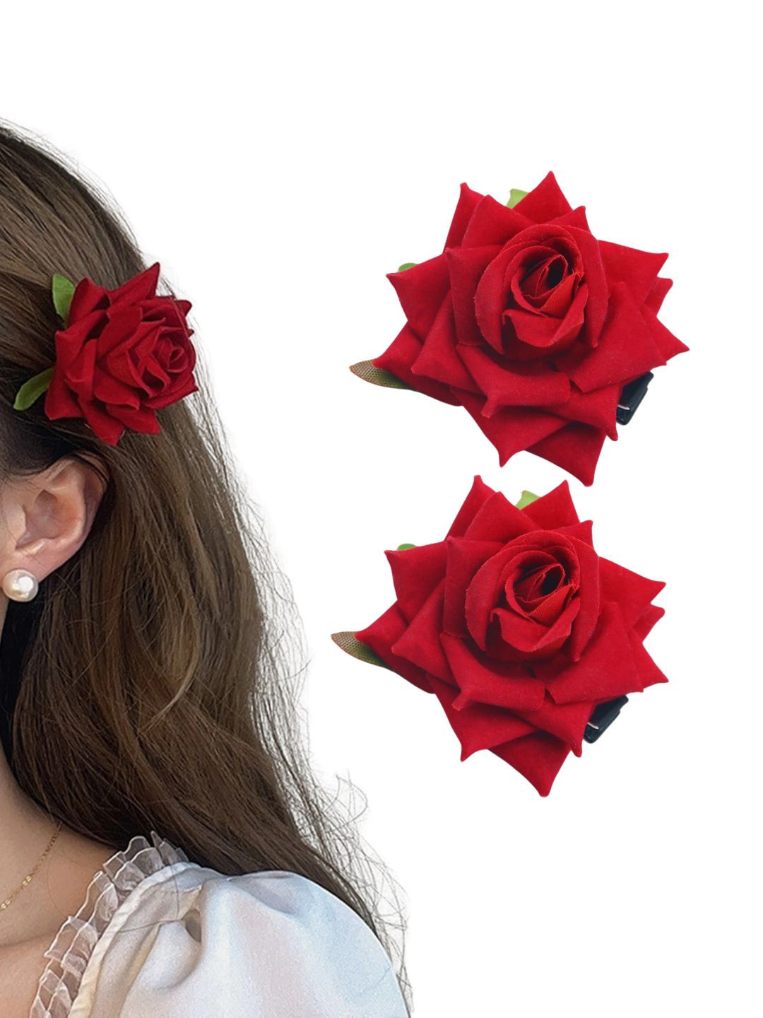 MATRA Unisex Set of 2 Red Rose Hair Claw Clip