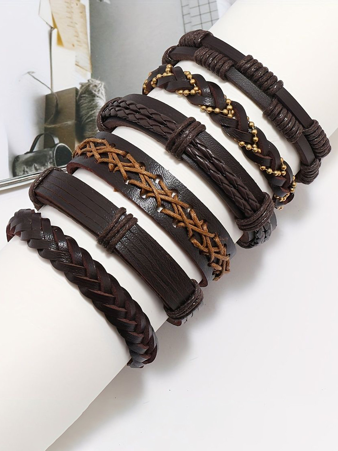 Bling Queen Unisex Set Of 6 Wraparound Leather Bracelets