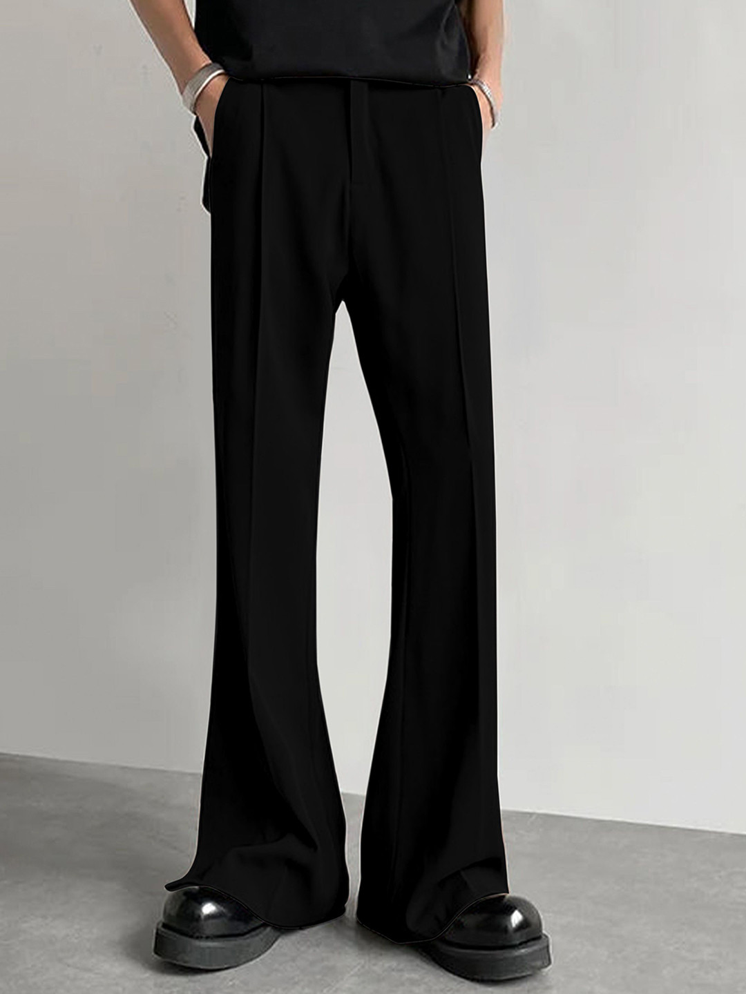 TRIBE Men Relaxed Loose Fit Pleated Bootcut Trousers - Image 1