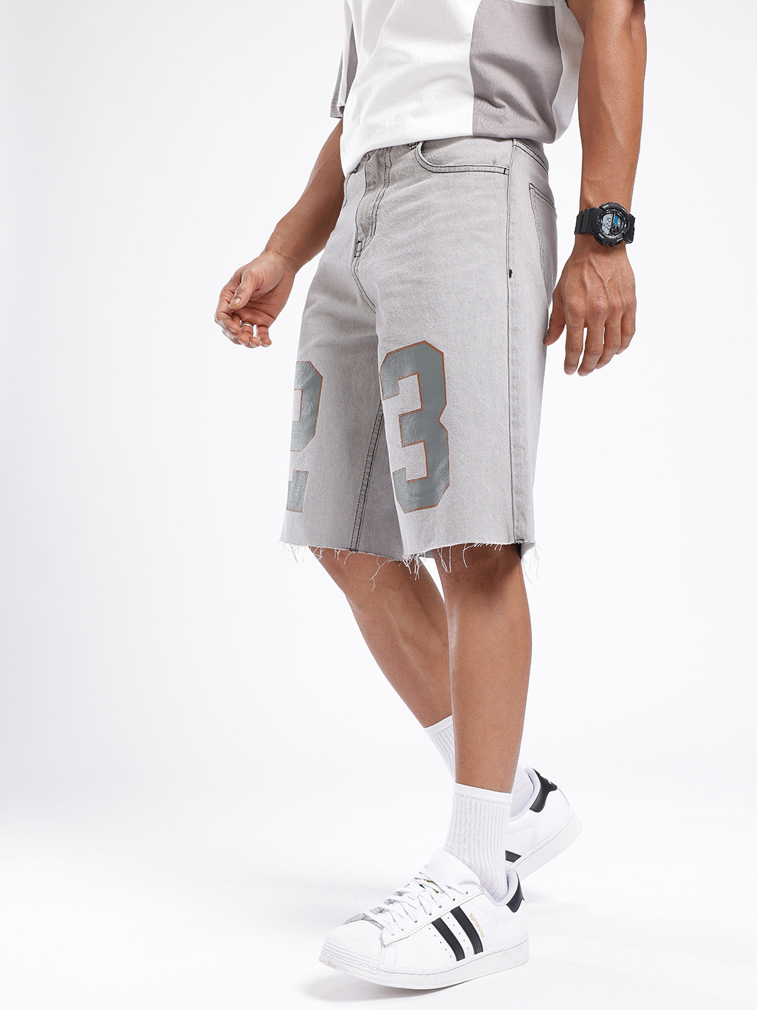 glitchez Men Printed Raw Edges Loose Fit Jorts