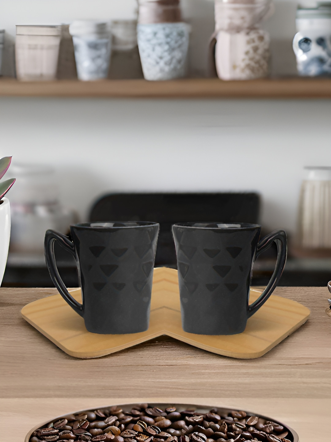 Kraftlik Handicraft Premium Houseware Classic Black Ceramic Microwave Safe 2 Piece Mugs-200ml