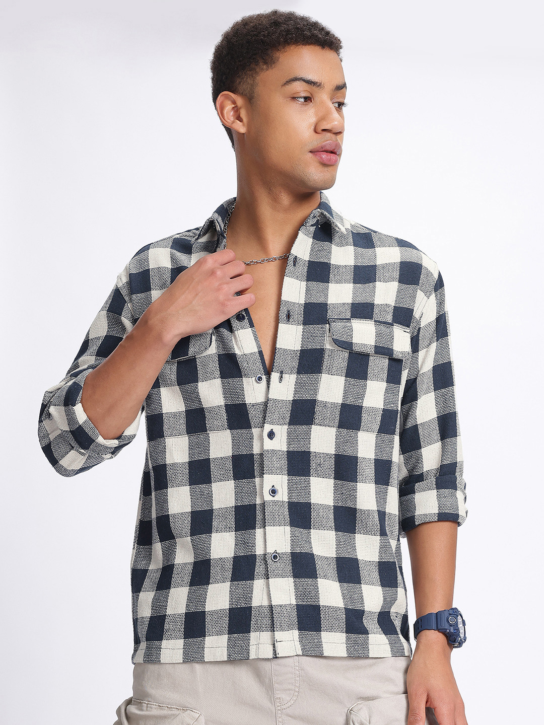 glitchez Regular Fit Tweed Checked Shirt
