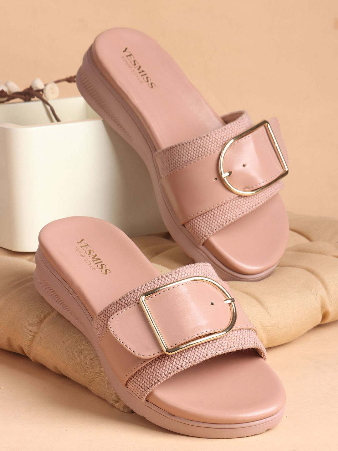 Yesmiss Women Peach Colored Casual Open Toe Flats