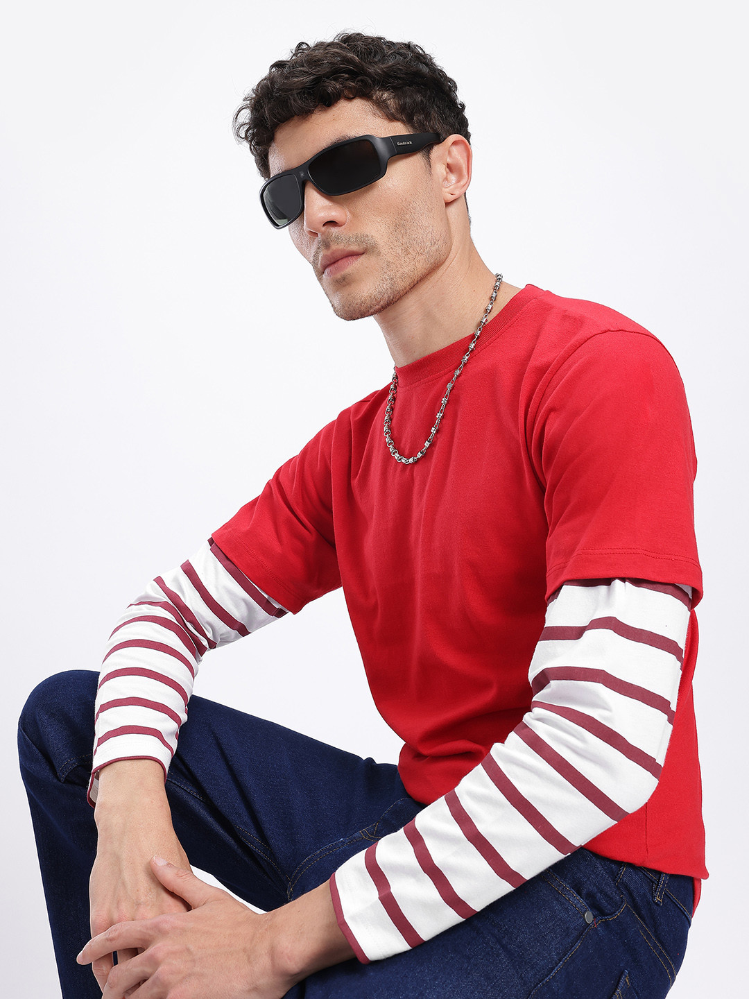 Glitchez Red Relaxed Fit Long Sleeve T-shirt