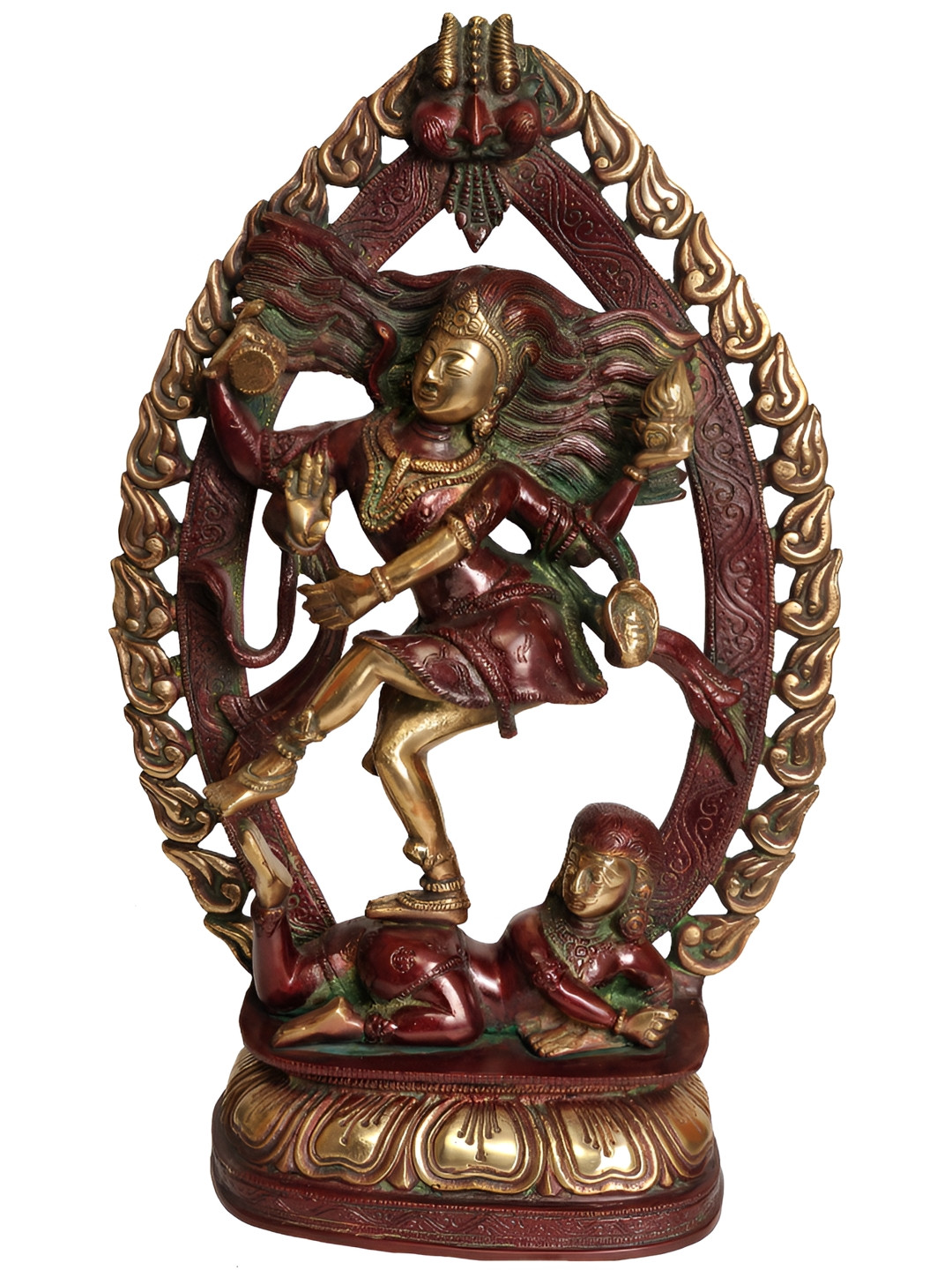 Exotic India The Dancing Shiva Brown Brass Metallic Prayer Room Medium Showpiece - 16 Inches