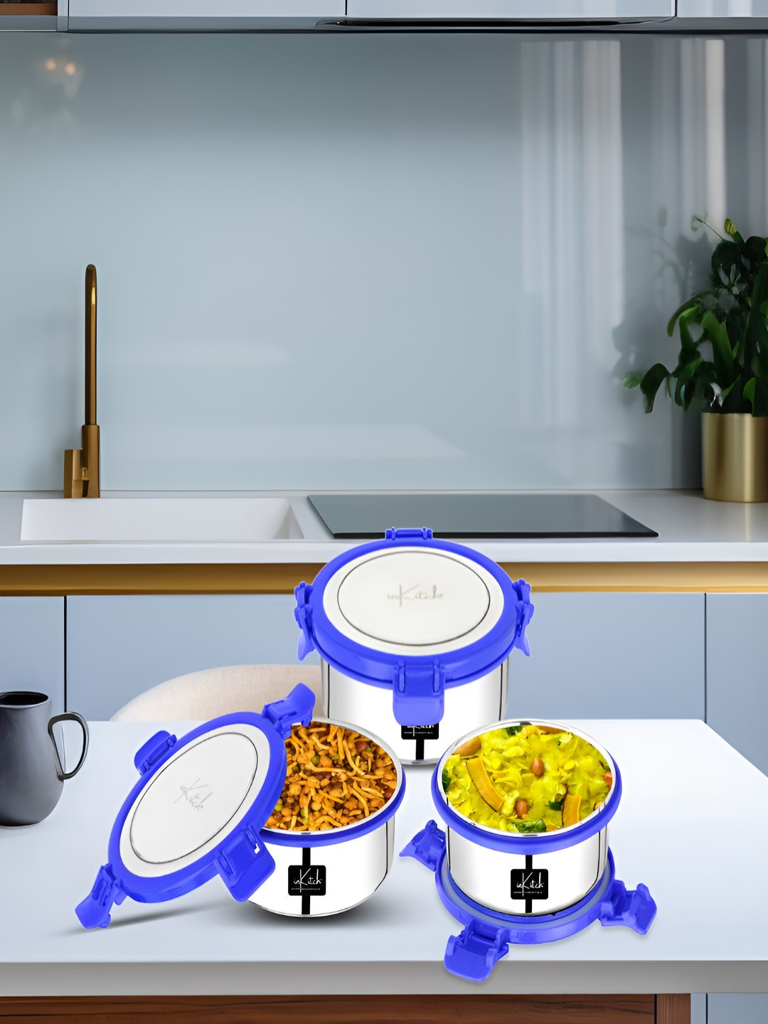 inkitch Steel Stainless Steel Leak Resistant 3 Piece Magnetic Fridge Container-500ml