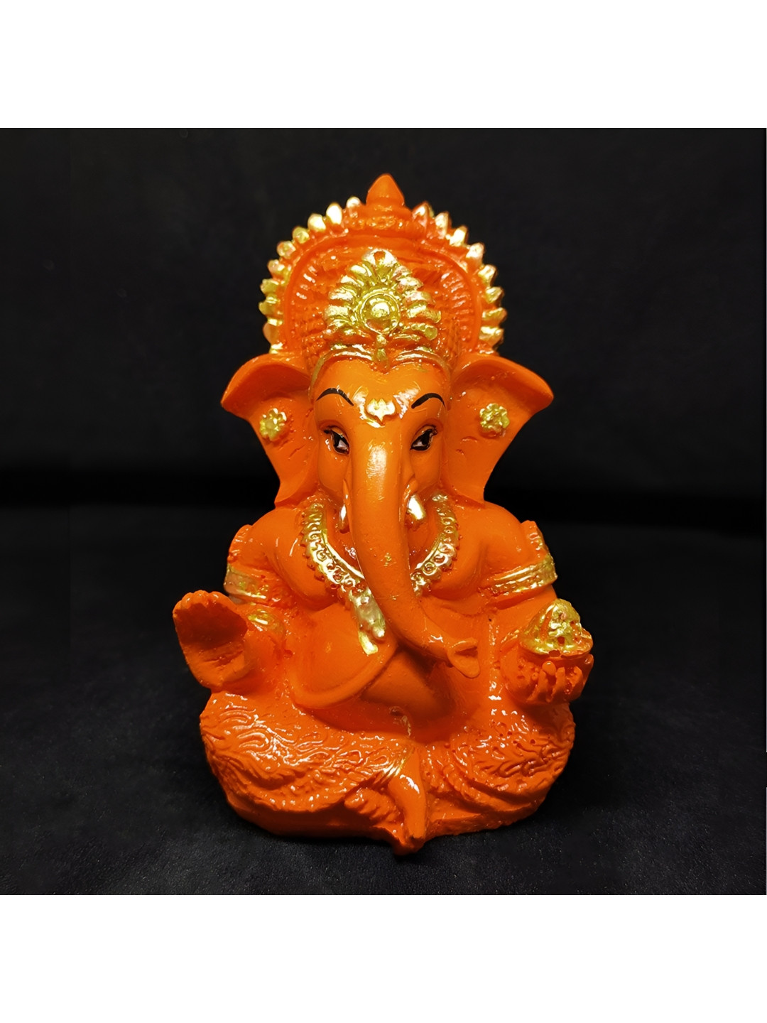 SSS SCULPTURE Ganesh Orange Ceramic Matte Prayer Room Tiny Showpiece - 3.5 Inches