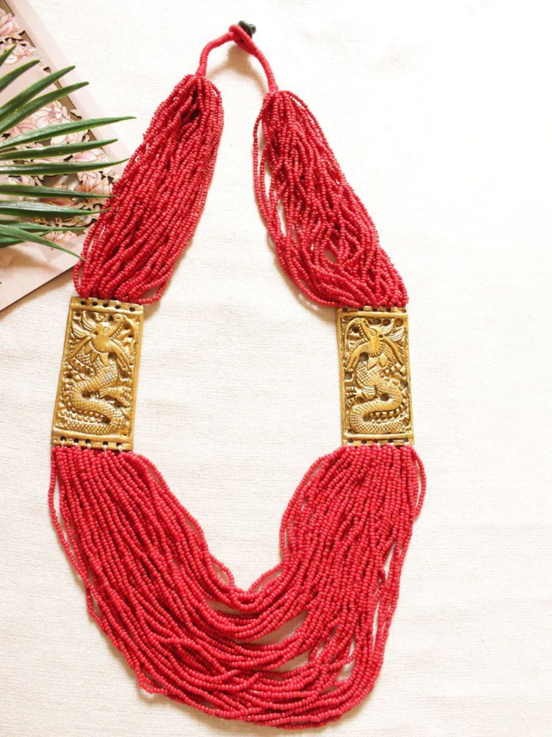 A Local Tribe Beaded Dragon Motif Matt Statement Necklace