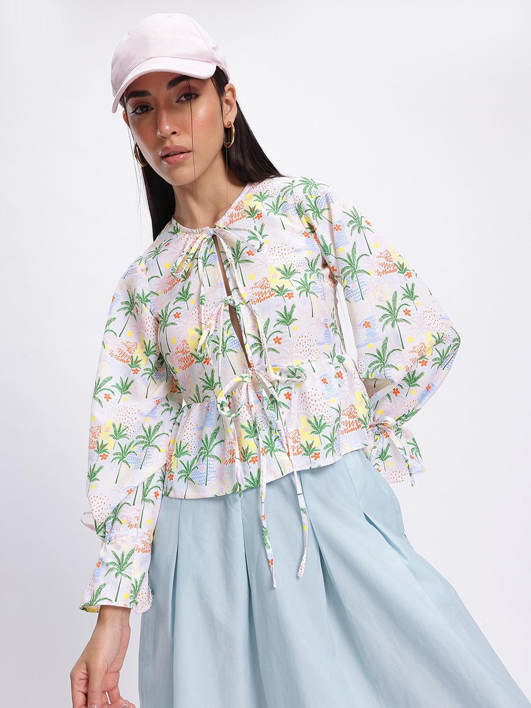 glitchez Printed Tie-Up Front A-Line Top