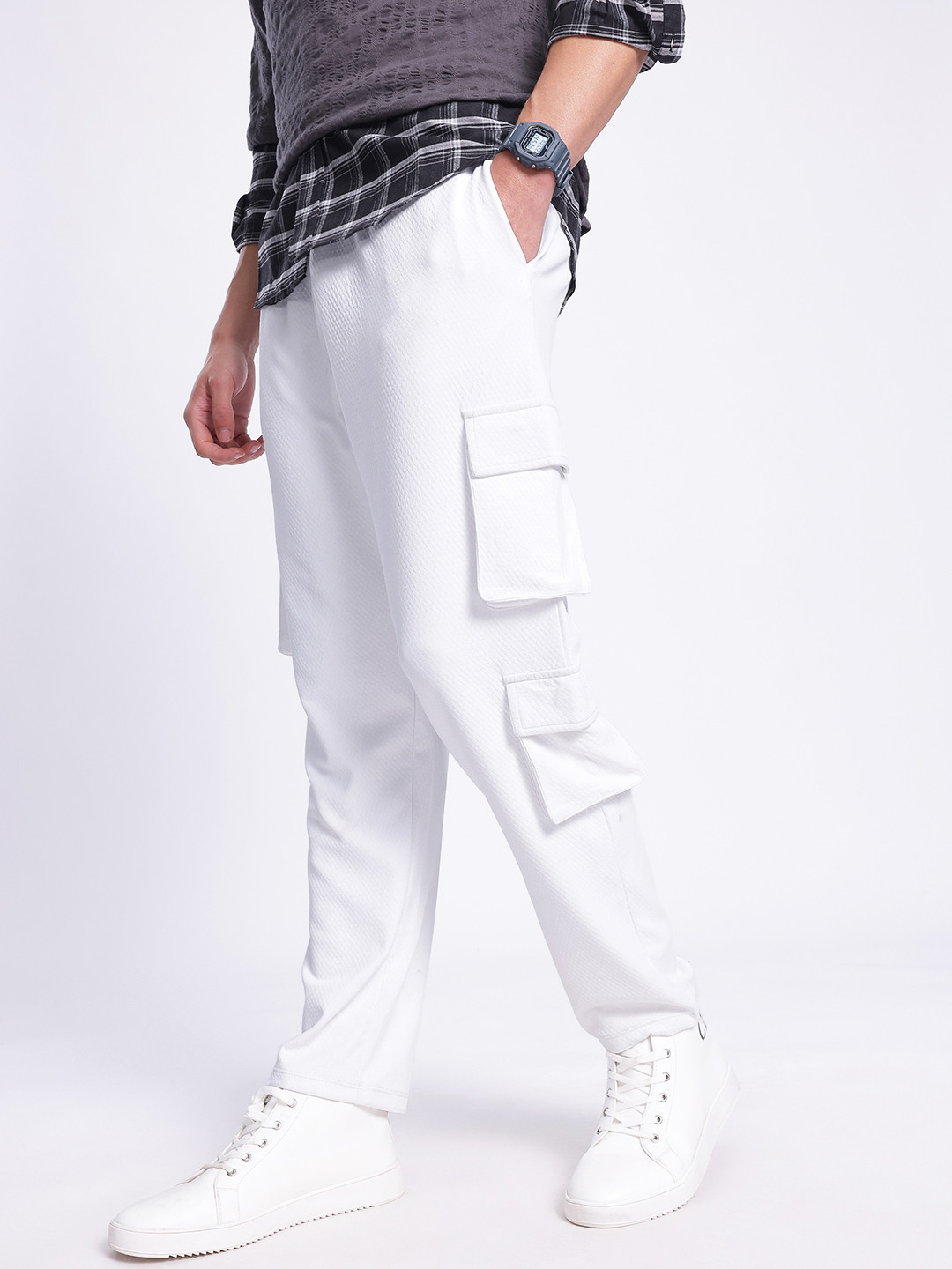 glitchez Men Diamond Plush Cargo Drip Relaxed Fit Track Pants