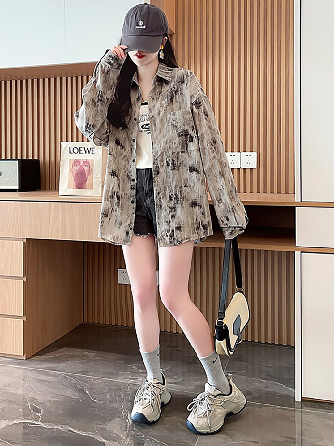 JC Mode Women Abstract Printed Longline Casual Oversized Shirt