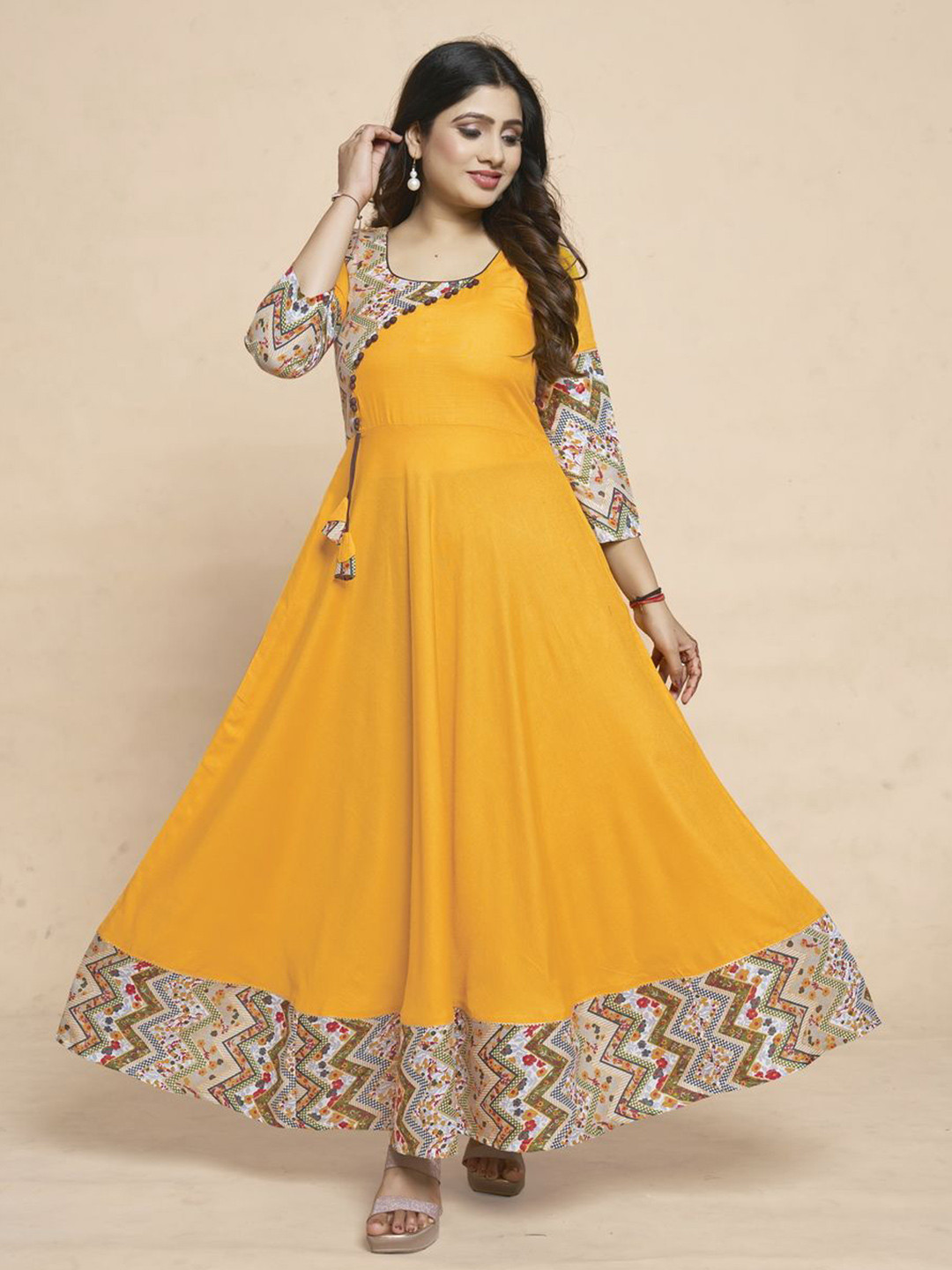 MEESORRA Maxi-Length Fit And Flare Ethnic Dresses