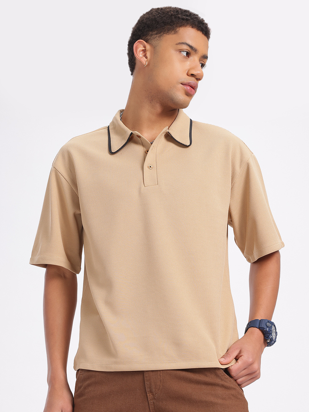 glitchez Knitted Drop-Shoulder Relaxed Polo Tee