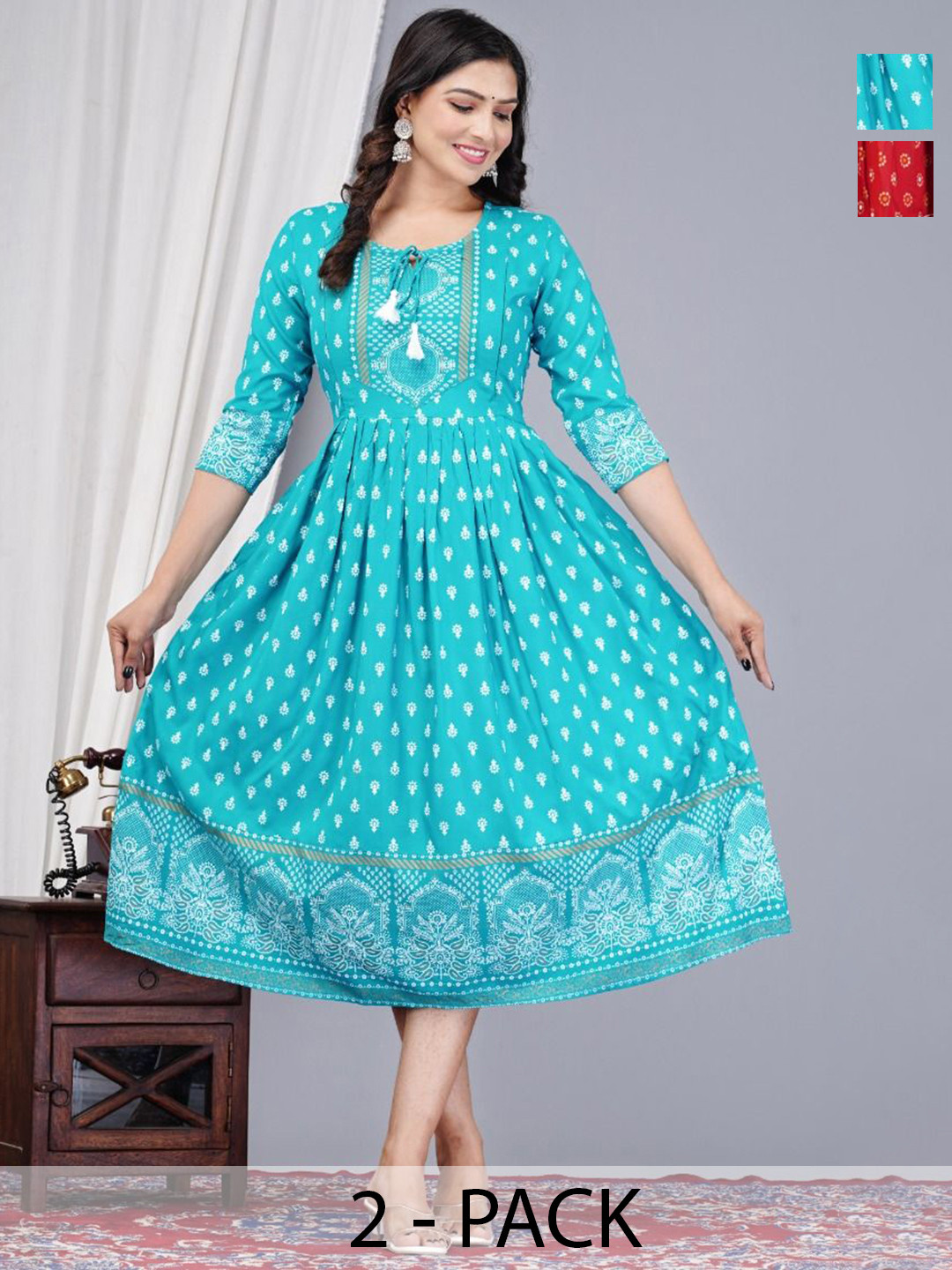 Vorcia Febtex Pack Of 2 Printed Anarkali Ethnic Dress