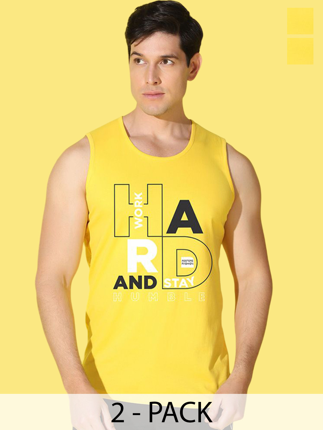 WOOSTRO Pack Of 2 Printed Ultra-Soft Gym Vests VWS26(ALONE YELLOW)(HARD YELLOW)