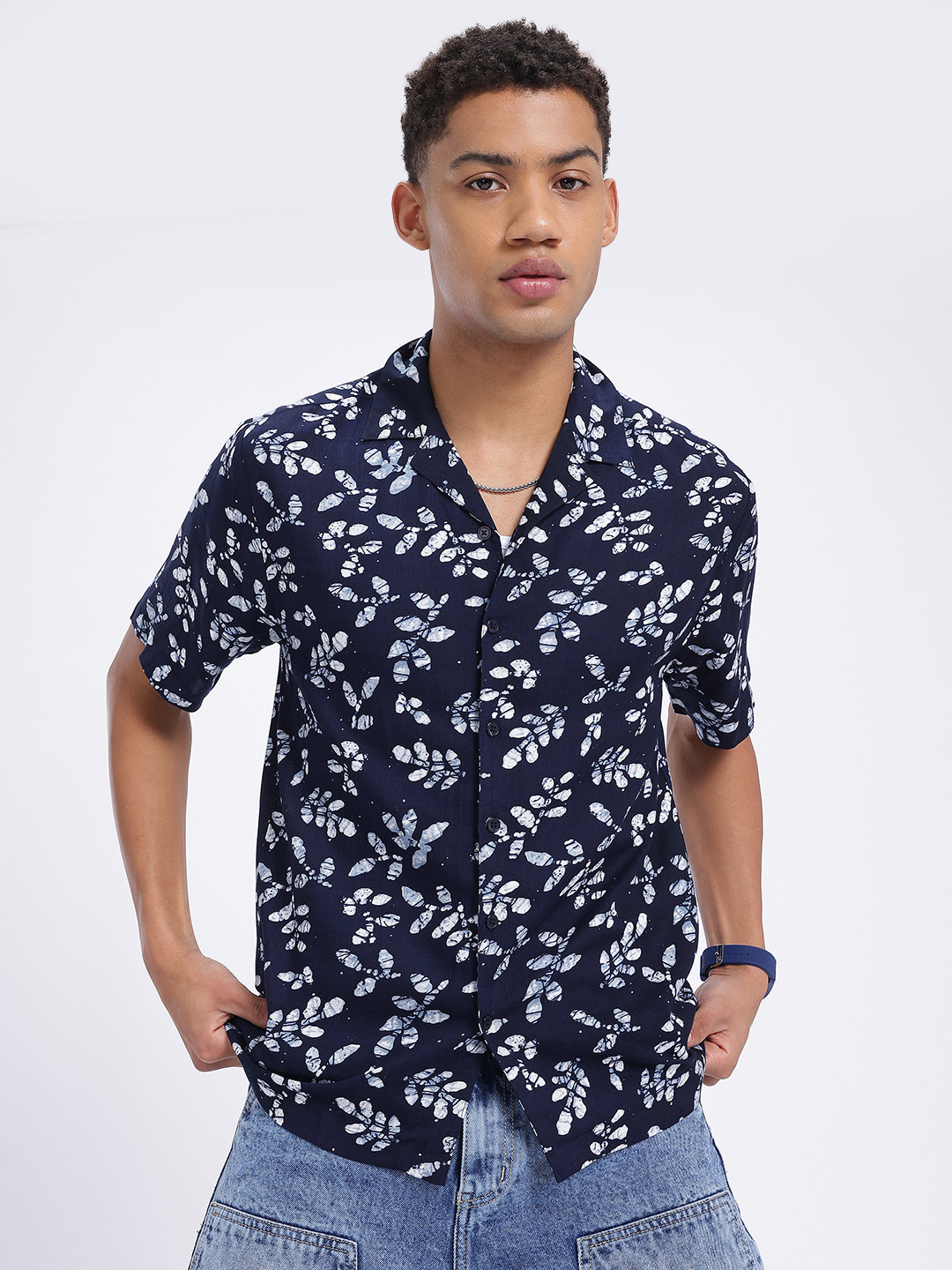 glitchez Botanical Cuban Collar Relaxed Fit Shirt