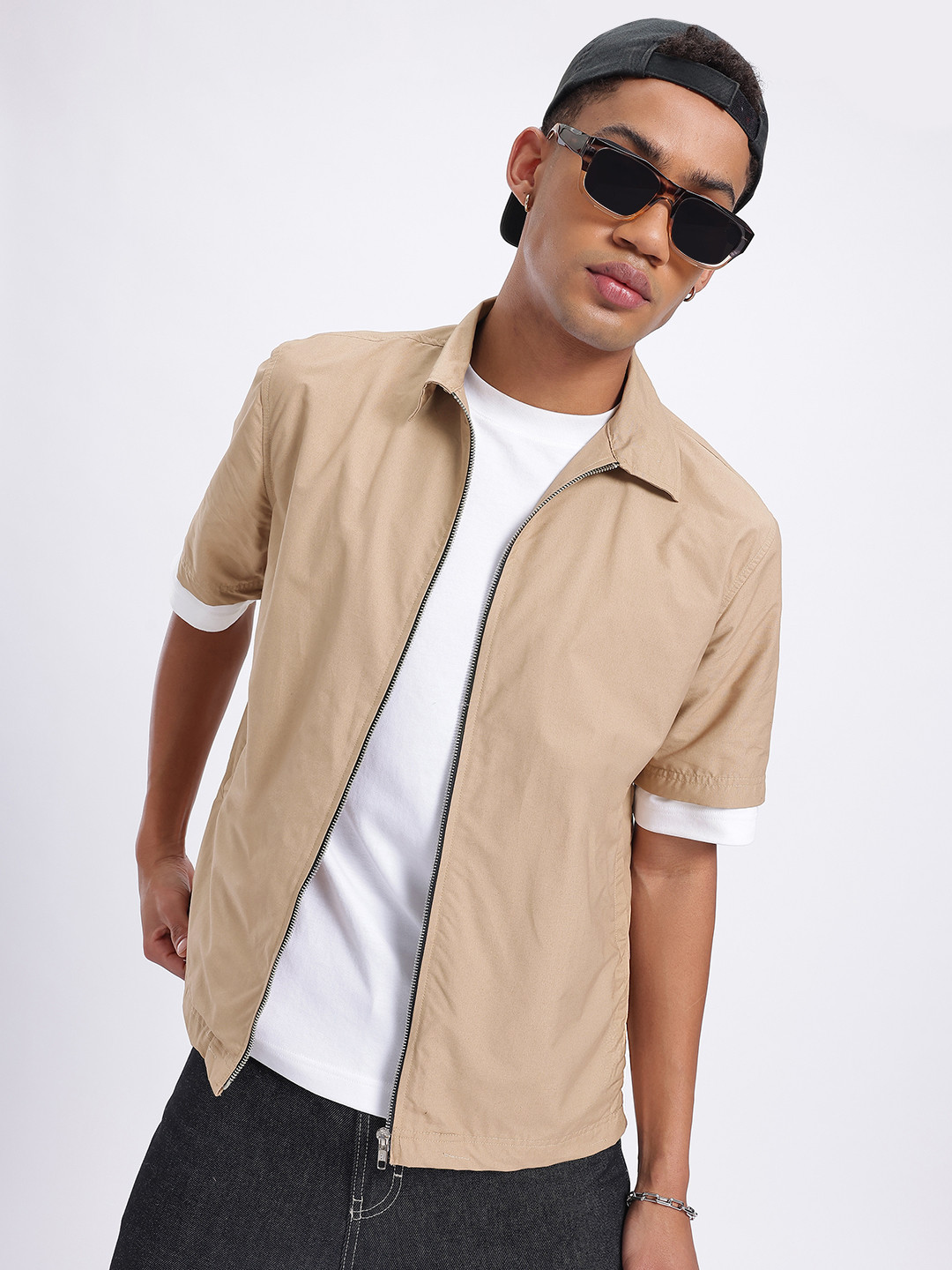 glitchez Zip Placket Relaxed Shirt
