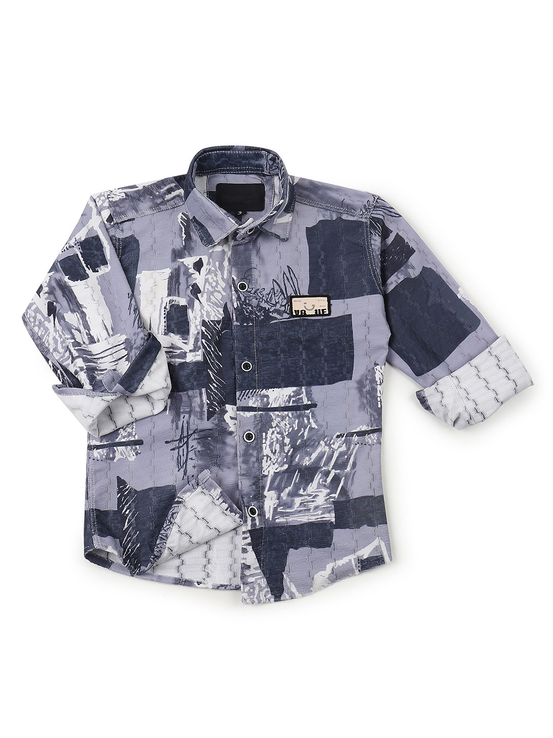 BAESD Boys Printed Built-Up Collar Regular Fit Shirt