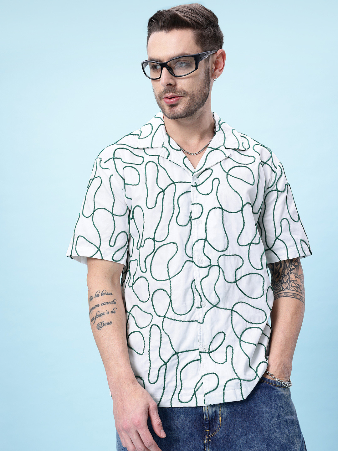 glitchez Contrast Stitch Relaxed Fit Shirts